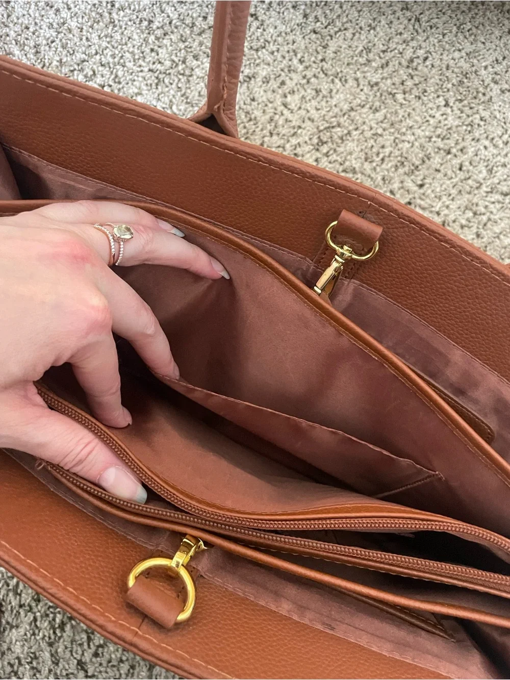 JOY & IMAN Essentials Brown Leather Tote w/ Original Watch and Flashlight